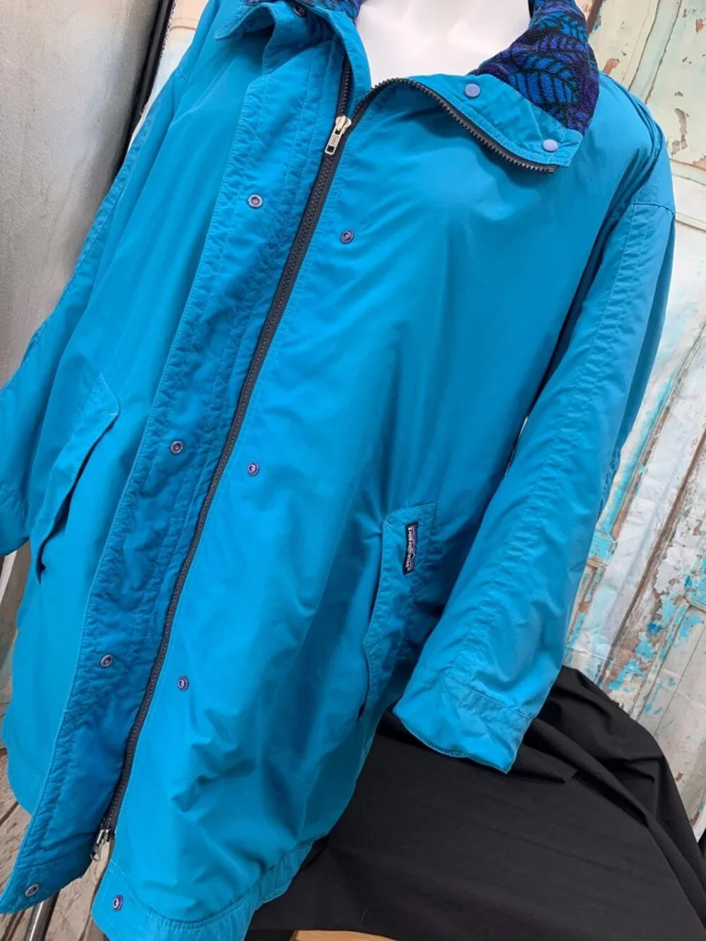 Patagonia Reversible Blue Jacket With Fleece Lining Snap & Zip Closure Size XL